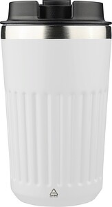 Recycled stainless steel travel mug (400 ml) Chiara, white