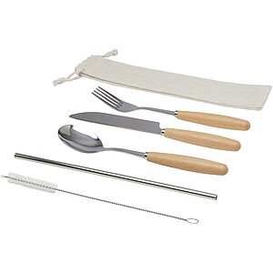 Root 5-piece stainless steel and beech wood cutlery set, natural