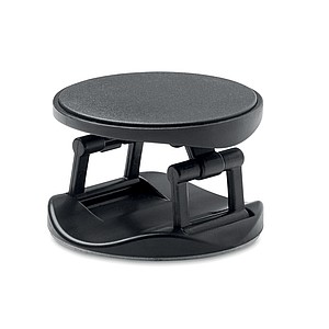 Round shaped foldable phone accessory in ABS with two functions: phone stand and holder.