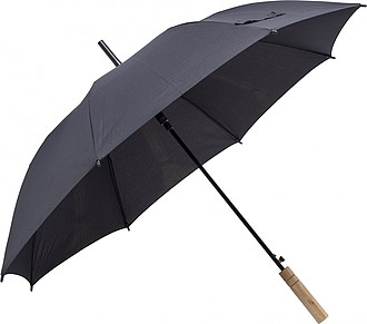RPET Pongee (190T) automatic umbrella with eight panels. Metal frame and bamboo handle.