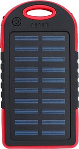 Rubberized ABS solar power bank Arin, red