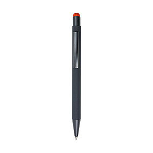 Rubberized black ballpen with rubber tip to operate capacitive screens.