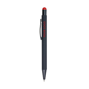 Rubberized black ballpen with rubber tip to operate capacitive screens.