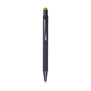 Rubberized black ballpen with rubber tip to operate capacitive screens.