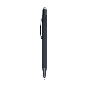 Rubberized black ballpen with rubber tip to operate capacitive screens.