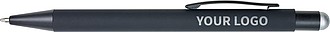 Rubberized black ballpen with rubber tip to operate capacitive screens.
