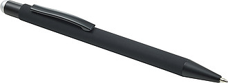Rubberized black ballpen with rubber tip to operate capacitive screens.