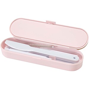 Runa cutlery set with bamboo lid, light pink