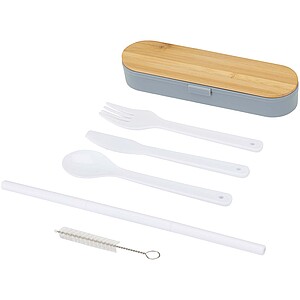 Runa cutlery set with bamboo lid, slate grey