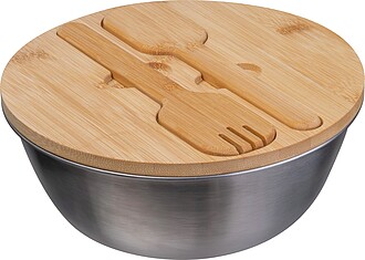 Salad bowl with bamboo lid, 2000 ml, grey