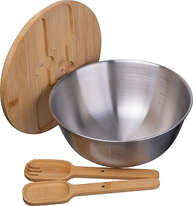Salad bowl with bamboo lid, 2000 ml, grey