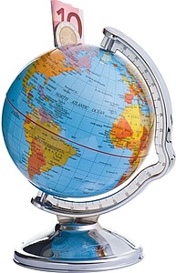 Savings box in globe shape, multicolor