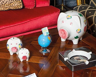 Savings box in globe shape, multicolor