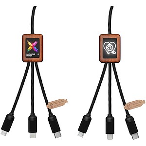 SCX.design C38 40W 5-in-1 rPET light-up logo charging cable with squared wooden casing, solid black