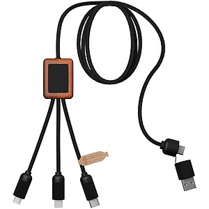 SCX.design C38 40W 5-in-1 rPET light-up logo charging cable with squared wooden casing, solid black