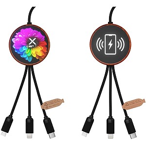 SCX.design C40 5-in-1 rPET light-up logo charging cable and 10W charging pad, wood