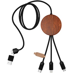 SCX.design C40 5-in-1 rPET light-up logo charging cable and 10W charging pad, wood