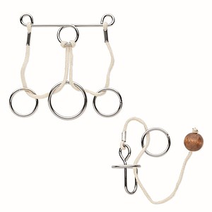 Set of 2 metal, wood and cotton cord brain teasers