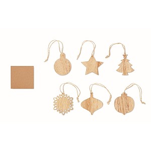 Set of 6 beech wooden Christmas ornaments