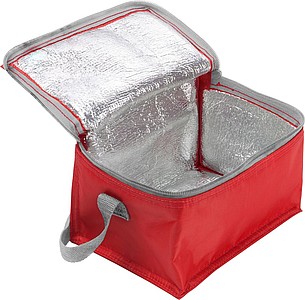 Six can polyester cooler bag.Red