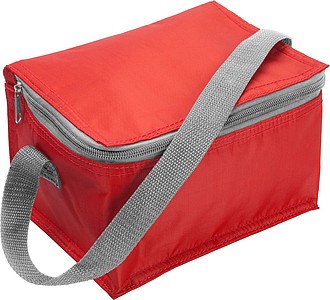 Six can polyester cooler bag.Red