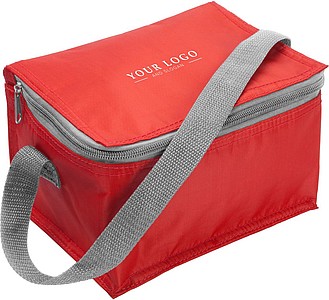 Six can polyester cooler bag.Red