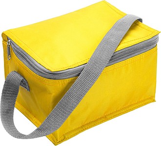 Six can polyester cooler bag.Yellow