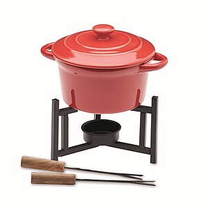 Small ceramic fondue set with lid for two