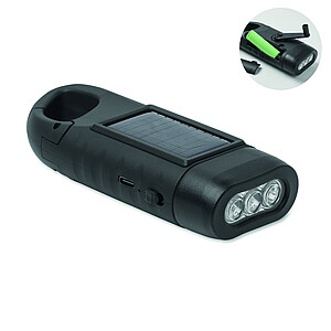 Solar torch with dynamo crank