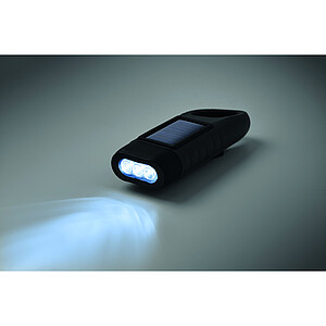 Solar torch with dynamo crank