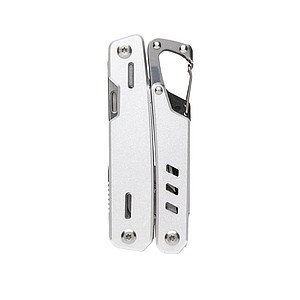 Solid multitool with carabiner, silver