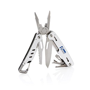 Solid multitool with carabiner, silver