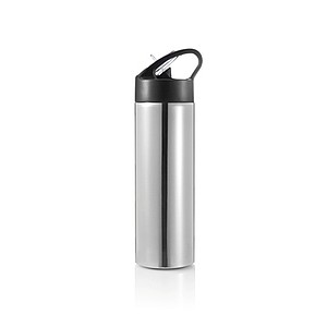 Sport bottle with straw, silver