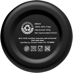 Spring 500 ml RCS certified recycled stainless steel copper vacuum insulated bottle, solid black