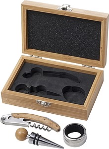 Stainless steel and bamboo wine set