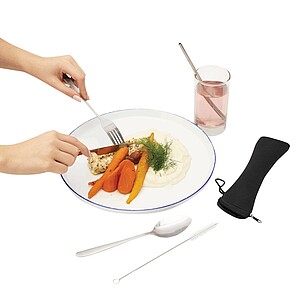 Stainless steel cutlery set, black|silver