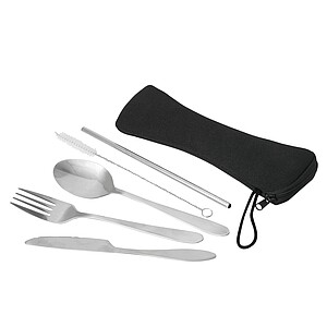 Stainless steel cutlery set, black|silver