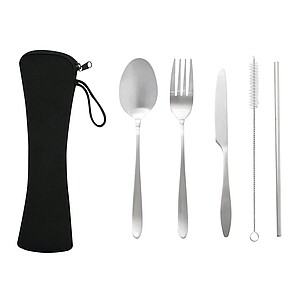 Stainless steel cutlery set, black|silver