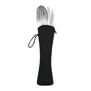 Stainless steel cutlery set, black|silver