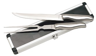 Stainless steel cutlery set with knife and fork, packed in an aluminium case,colour silver