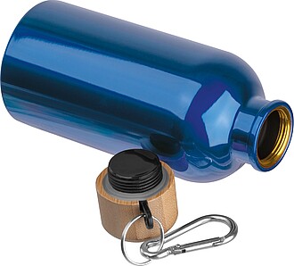 Stainless steel drinking bottle with carabiner, 400ml, blue