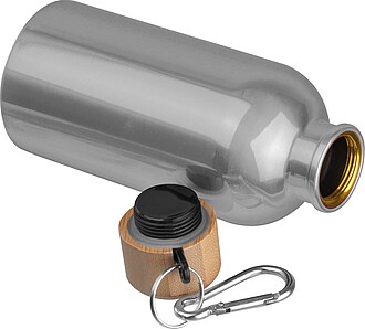 Stainless steel drinking bottle with carabiner, 400ml, grey