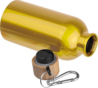 Stainless steel drinking bottle with carabiner, 400ml, yellow