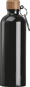Stainless steel drinking bottle with carabiner, 750ml, black