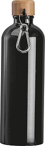 Stainless steel drinking bottle with carabiner, 750ml, black