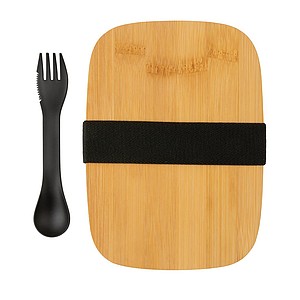 Stainless steel lunchbox with bamboo lid and spork, silver