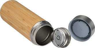 Stainless steel mug with tea strainer in bamboo look 350ml