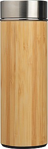 Stainless steel mug with tea strainer in bamboo look 350ml