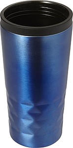 Stainless steel travel mug (300 ml) with black lid, also available with coloured stainless steel.