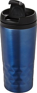 Stainless steel travel mug (300 ml) with black lid, also available with coloured stainless steel.